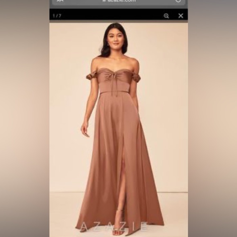 Azazie satin stretch formal gown. Size 18 in shade bronzer